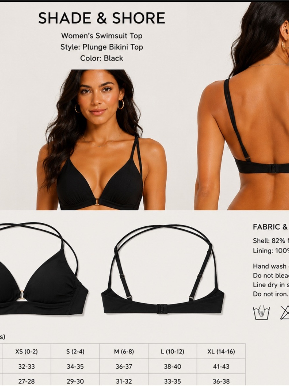 Shade & Shore Black Bikini Top with Thin Straps
